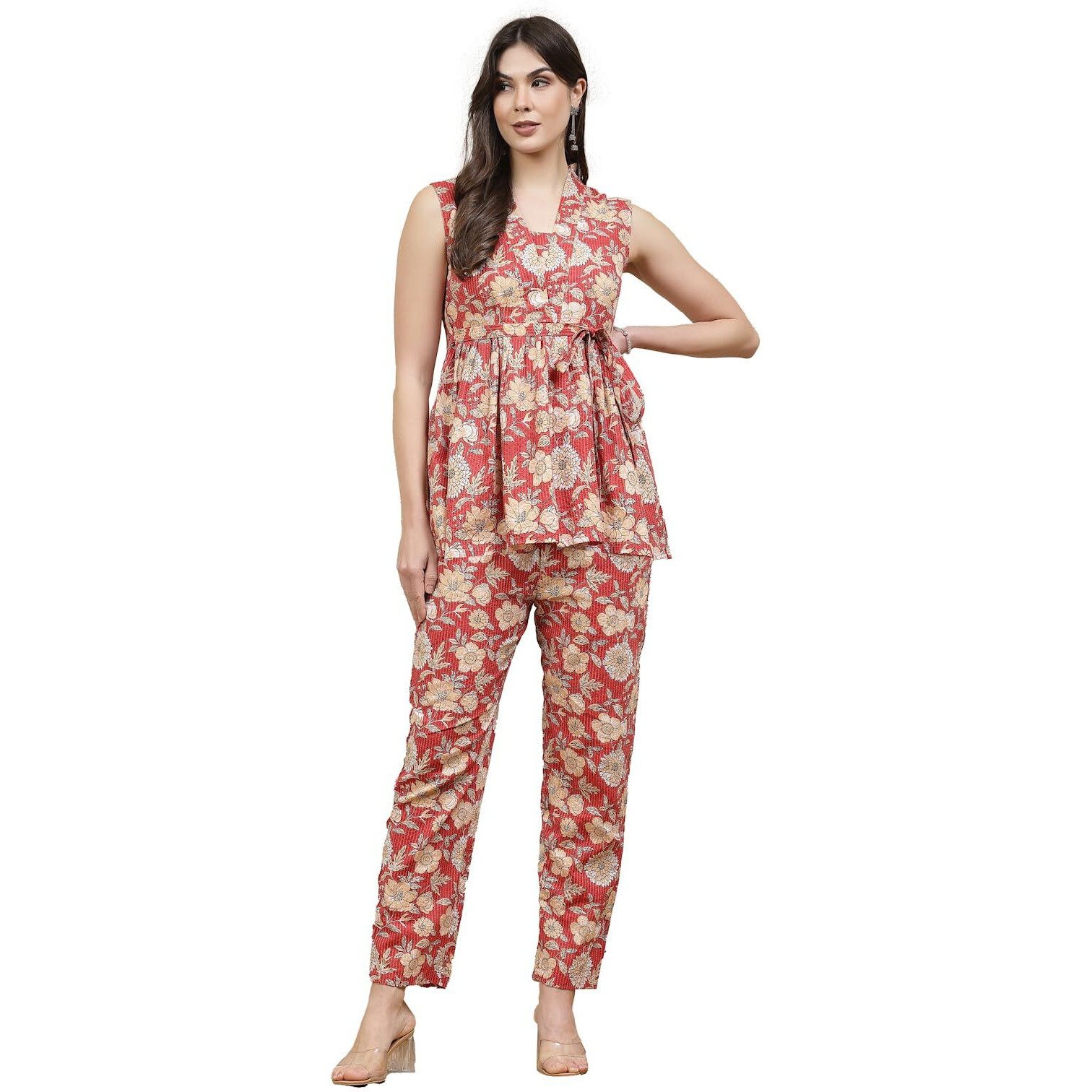 Stylum Women's Floral Printed Cotton Co-Ord Set (Cslopa34_Rust, Xs)