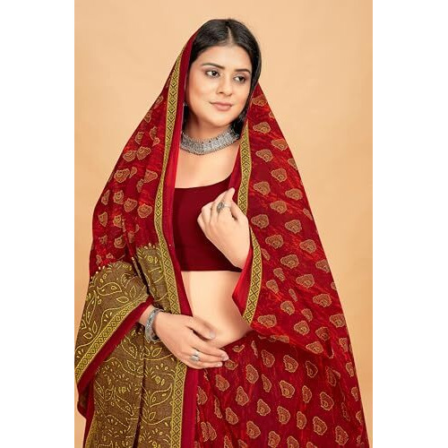 Tamaira Fashion Women's Butti Printed Pure Cotton Mulmul Saree Without Blouse Piece(11525_Maroon)