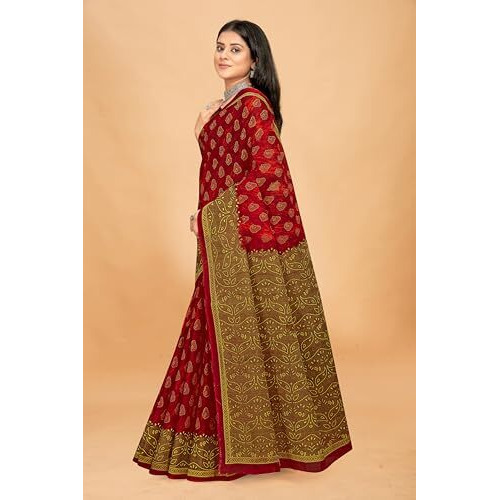 Tamaira Fashion Women's Butti Printed Pure Cotton Mulmul Saree Without Blouse Piece(11525_Maroon)