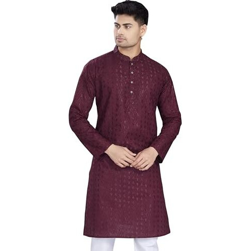 Divisive Men's Thread Embroidered Cotton Only Slim Fit Kurta (Dkrt1081_Xl_Burgundy)