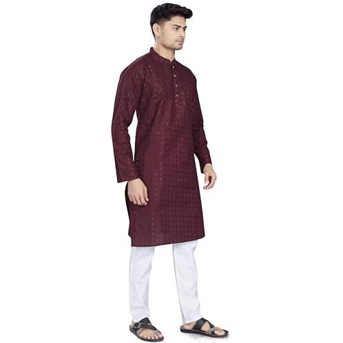 Divisive Men's Thread Embroidered Cotton Only Slim Fit Kurta (Dkrt1081_Xl_Burgundy)