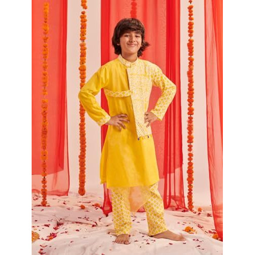 Pspeaches Boys Floral Printed Regular Kurta With Pyjamas (15-16Years)