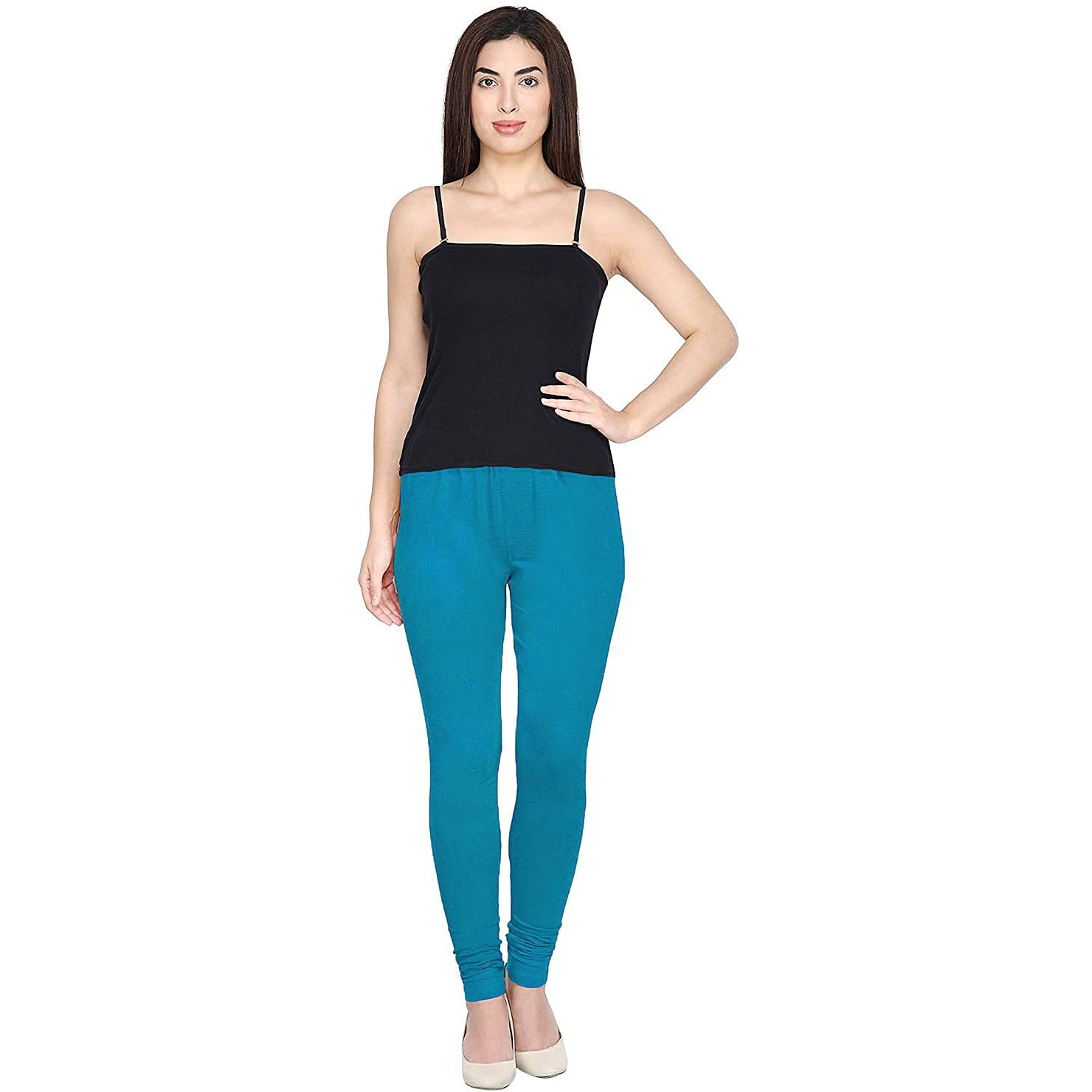 Shasmi Women's Stretch Leggings Chudidar Blue Dark Firozi_Cyan M