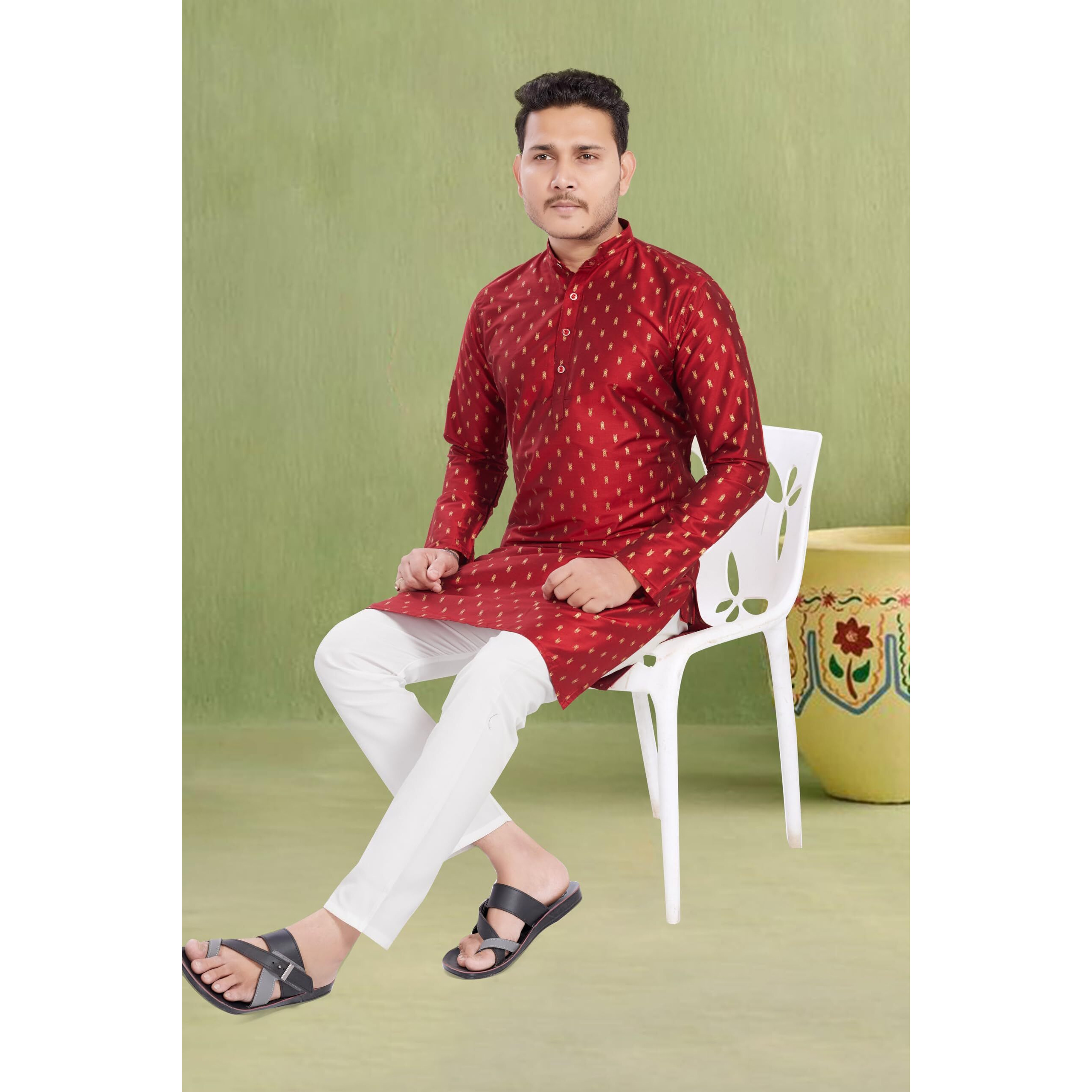 Divisive Men's Printed Cotton Silk Blend Only Slim Fit Kurta (Dkrt976_M_Maroon)
