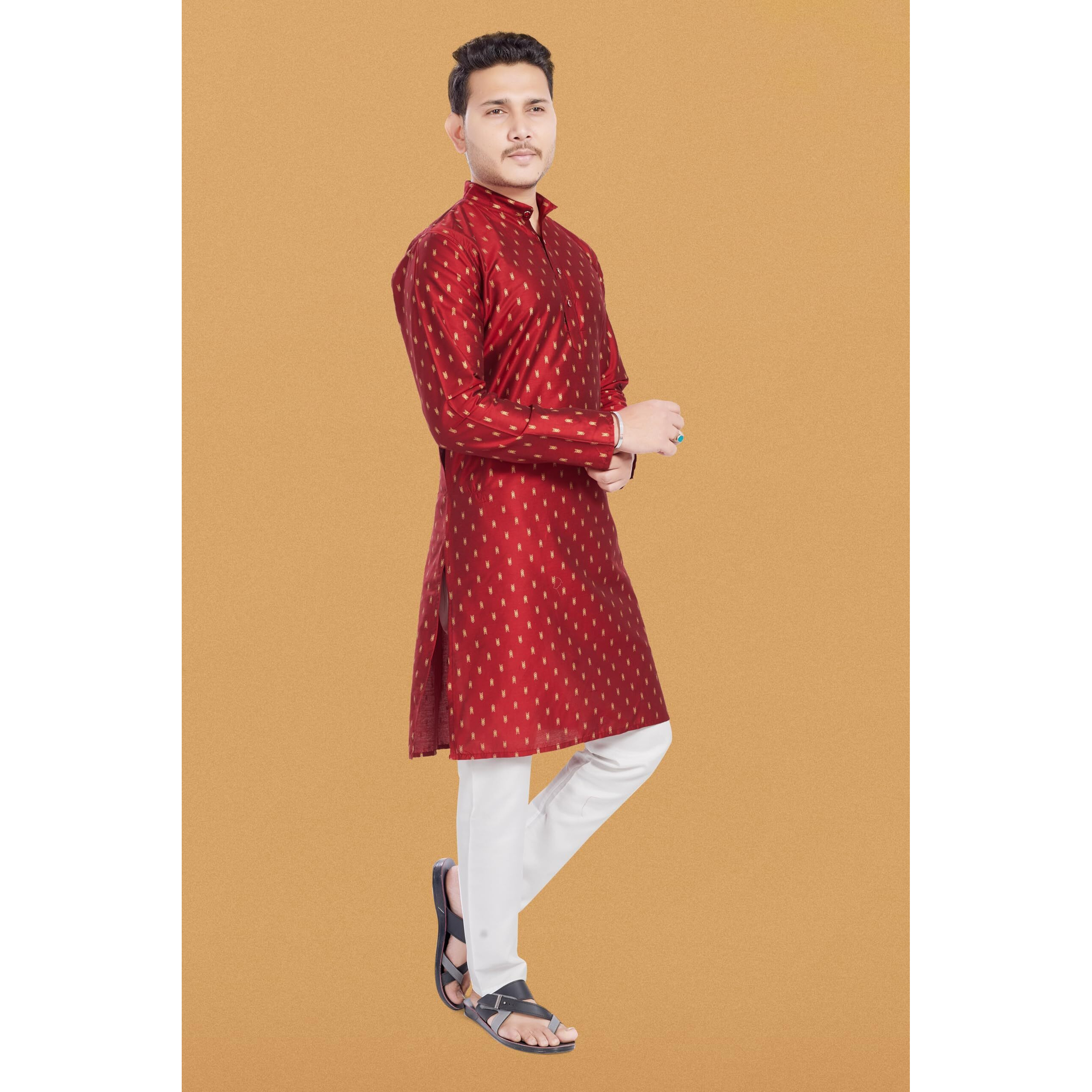Divisive Men's Printed Cotton Silk Blend Only Slim Fit Kurta (Dkrt976_M_Maroon)