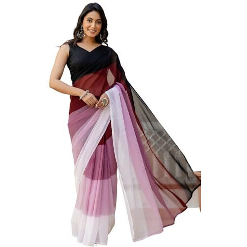 Satrani Women's Georgette Padding Dyed Reday To Wear Saree With Unstitched Blouse Piece (52Rs186_Multi4)