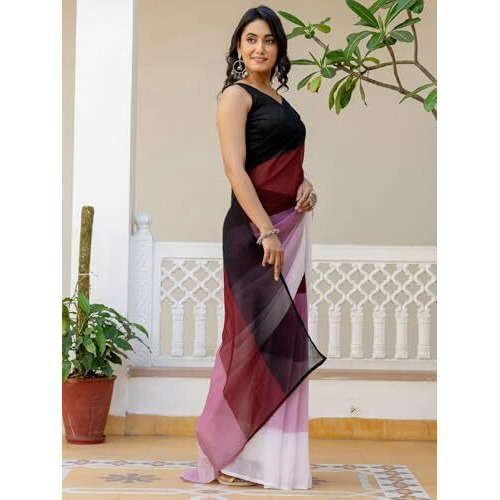 Satrani Women's Georgette Padding Dyed Reday To Wear Saree With Unstitched Blouse Piece (52Rs186_Multi4)