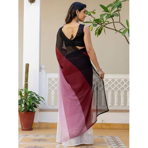 Satrani Women's Georgette Padding Dyed Reday To Wear Saree With Unstitched Blouse Piece (52Rs186_Multi4)