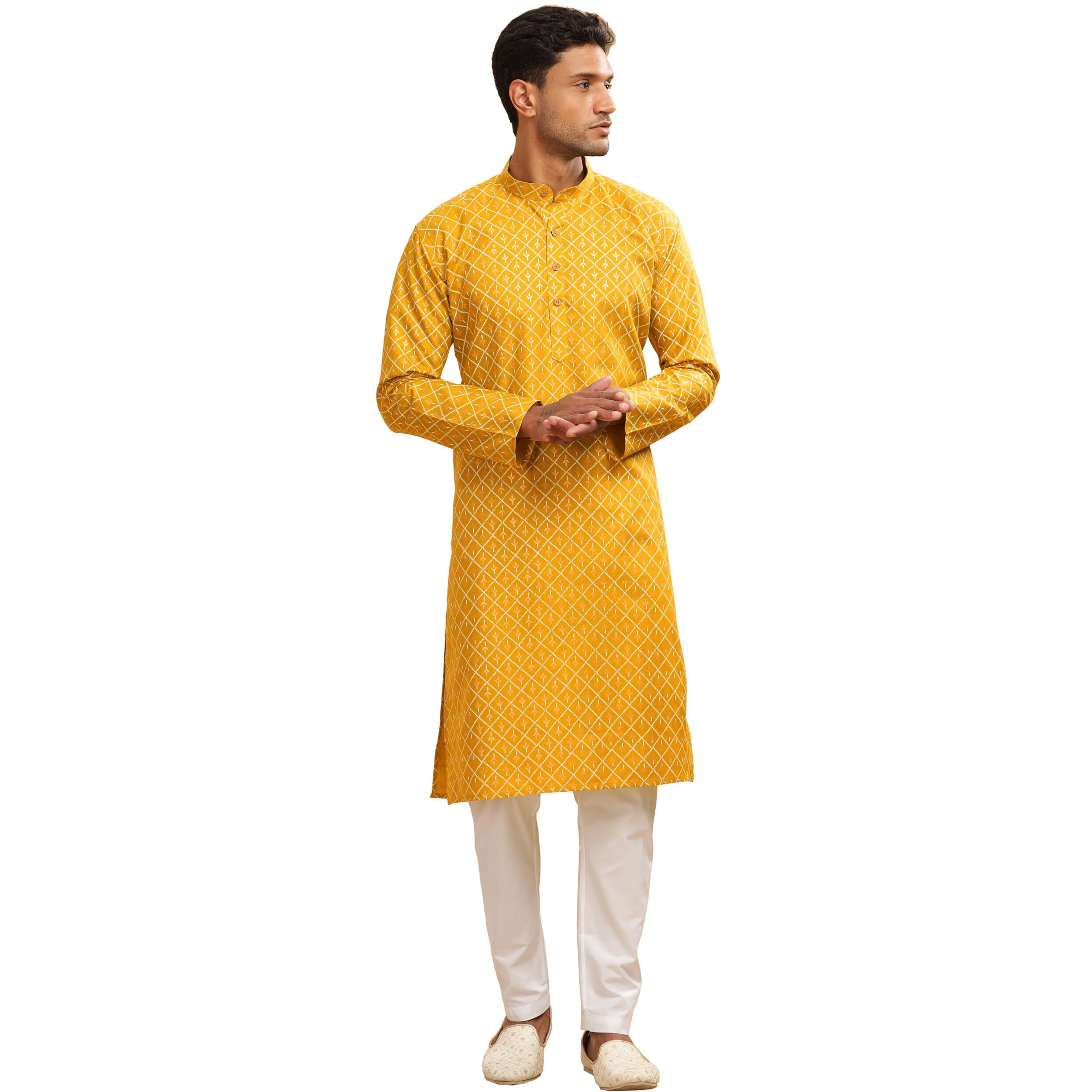 Be Active Men's Cotton Regular Regular Fit Kurta (C-399-2_Yellow) Size (L)
