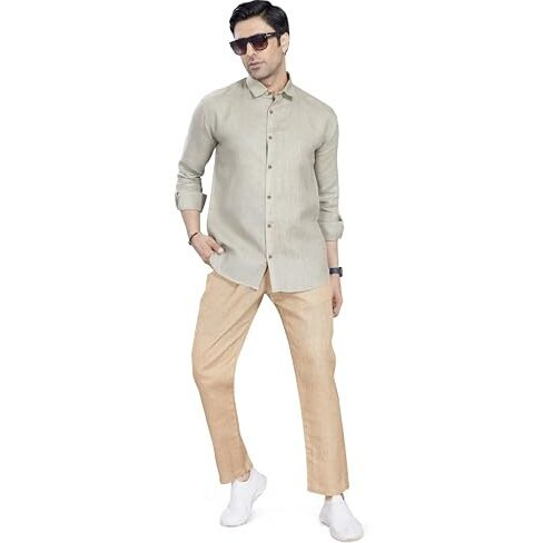 Divisive Men's Poly Linen Regular Fit Shirt (Dst101_L_Olive)