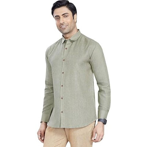 Divisive Men's Poly Linen Regular Fit Shirt (Dst101_L_Olive)