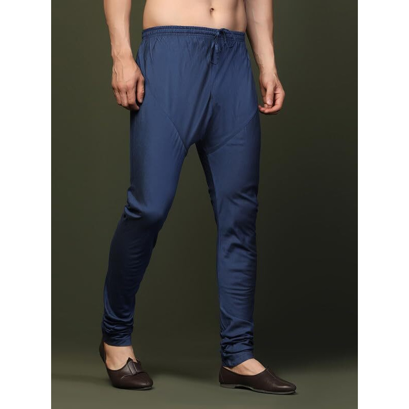 Kisah Men's Churidar, Navy Blue Solid Cotton Blend (38)