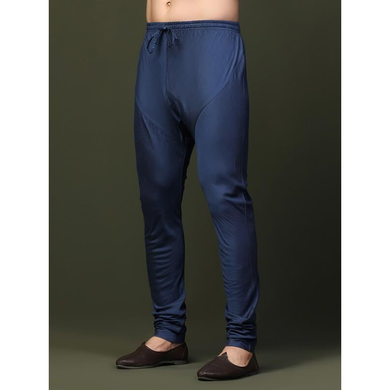 Kisah Men's Churidar, Navy Blue Solid Cotton Blend (38)