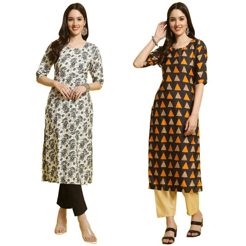 Pinkmint Women's Printed Crepe Straight Kurta And Pant Set Round Neck Kurta And Pant Set For Women