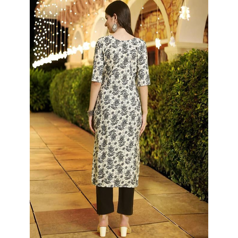 Pinkmint Women's Printed Crepe Straight Kurta And Pant Set Round Neck Kurta And Pant Set For Women