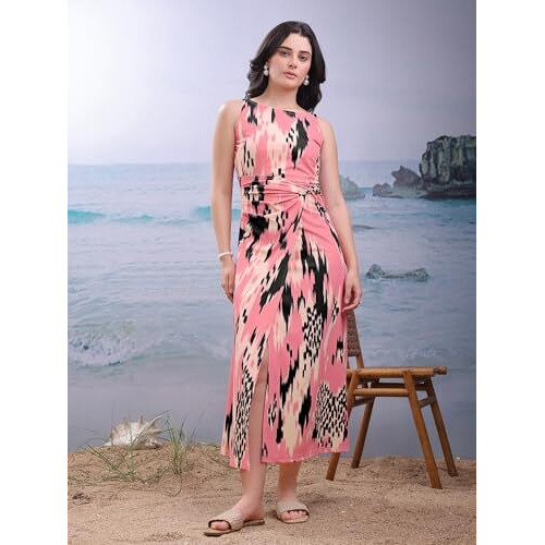 Purvaja Womens Twisted Maxi Length Dress (Wini-175-Pink_Medium)