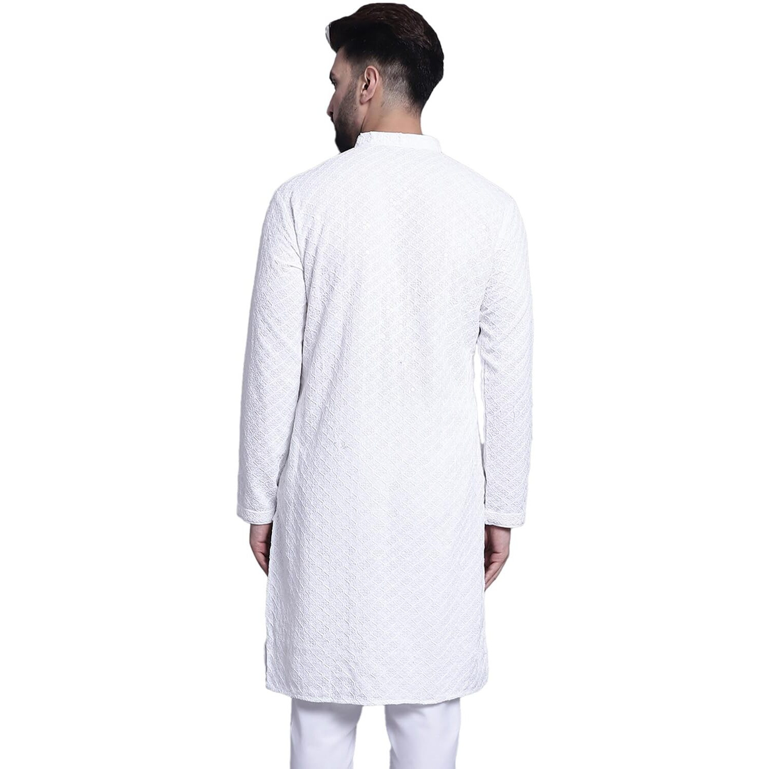 Sojanya (Since 1958 Men's Pure Cotton White Embroidered 4Booti Sequence Kurta