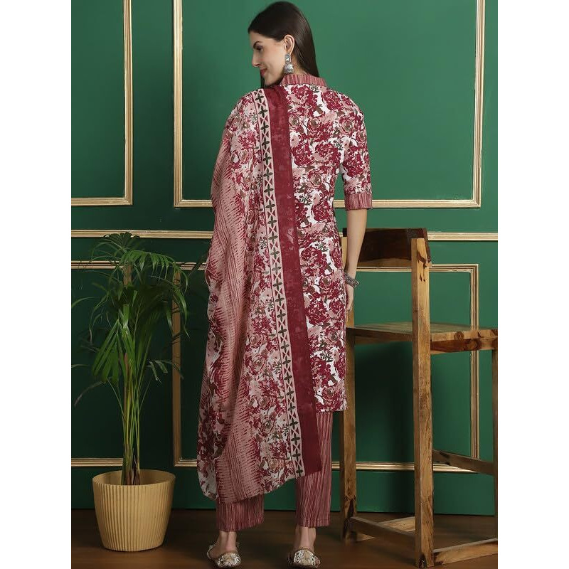 Pinkmint Straight Cotton Printed Kurta And Pant Set With Fancy Dupatta 3 Piece Suit Set Festival