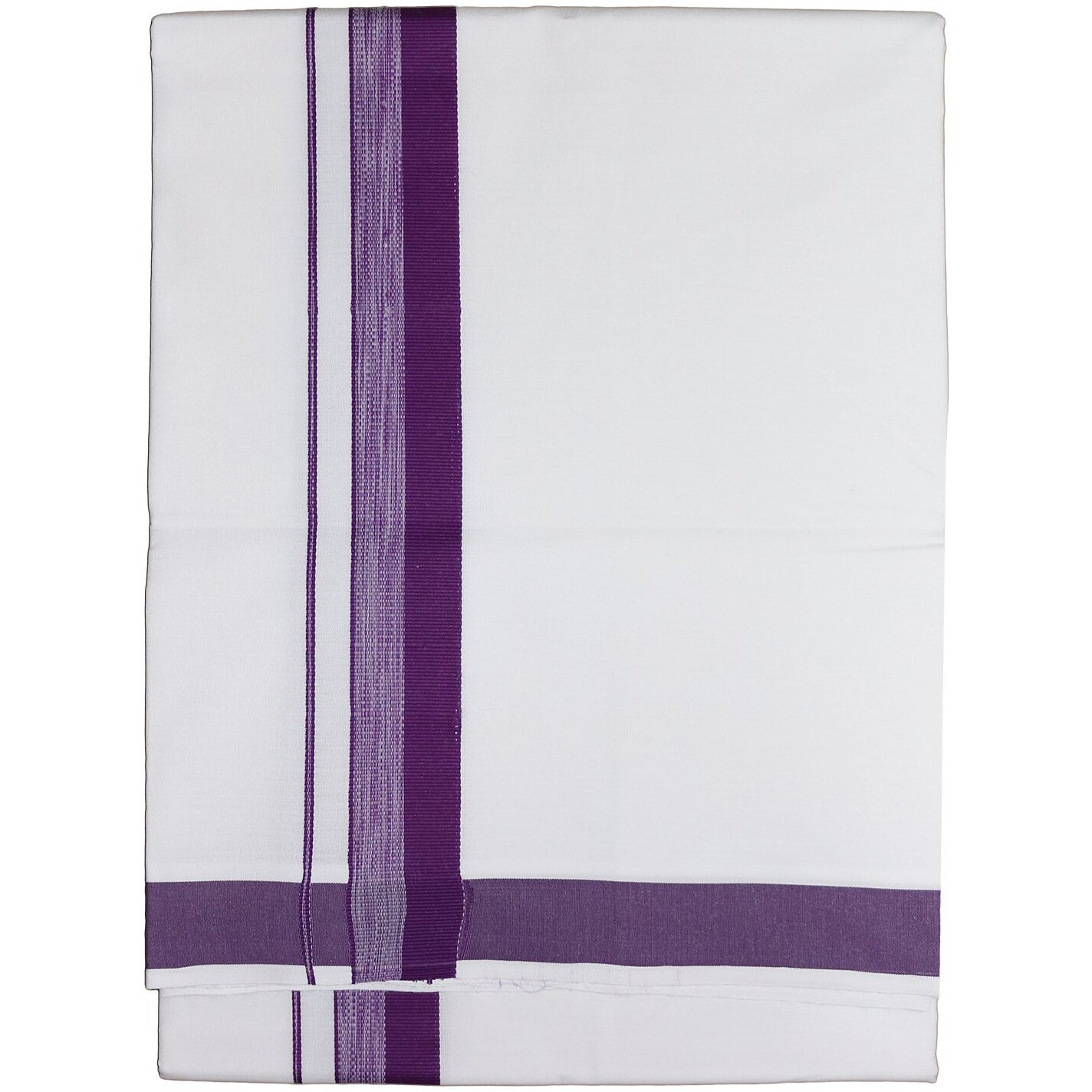 Prakasam Cotton Mens White Single Poly Cotton Dhoti With Fancy Border (1.28X2.00 Mtrs) (Gold Star) (Lavender)