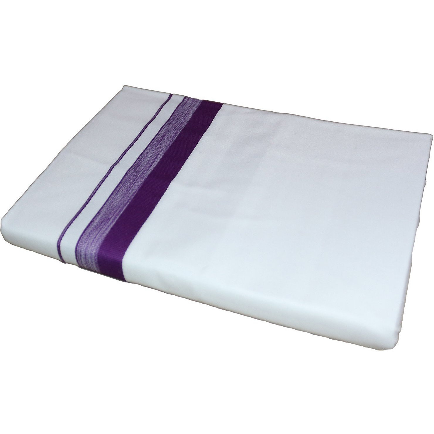 Prakasam Cotton Mens White Single Poly Cotton Dhoti With Fancy Border (1.28X2.00 Mtrs) (Gold Star) (Lavender)
