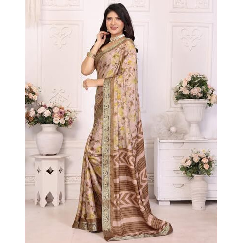 Yashika Women's Tussar Silk With Lace Printed Sari Saree With Blouse|Saree For Women | Saree | New Sari | Latest Saree (Az-Ys-P1-Sunila Mustard Lace)