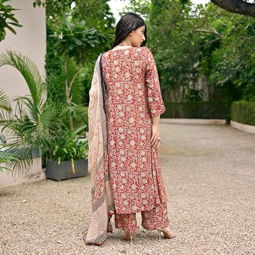 Anni Designer Women's Rayon Viscose Anarkali Printed Kurta With Pant & Dupatta (Stfu Red_L_Red_Large)