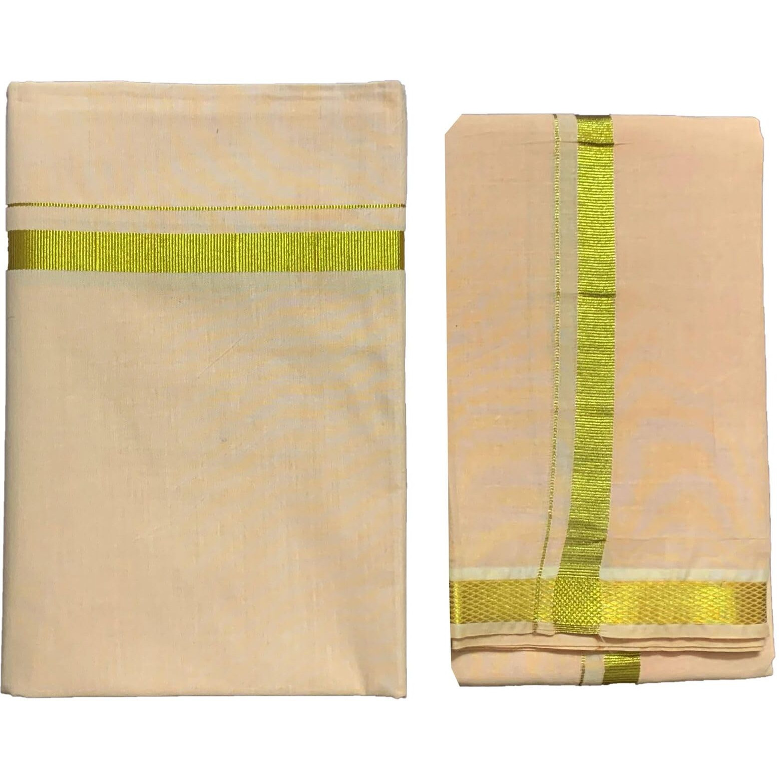 Prakasam Cotton Men's Light Kaavi Colour Quality Single Jari Dhoti With Matching Jari Towel (Dhoti 1.28 X2.00 Meter) (Towel 36 Inches X 1.80 Meter)