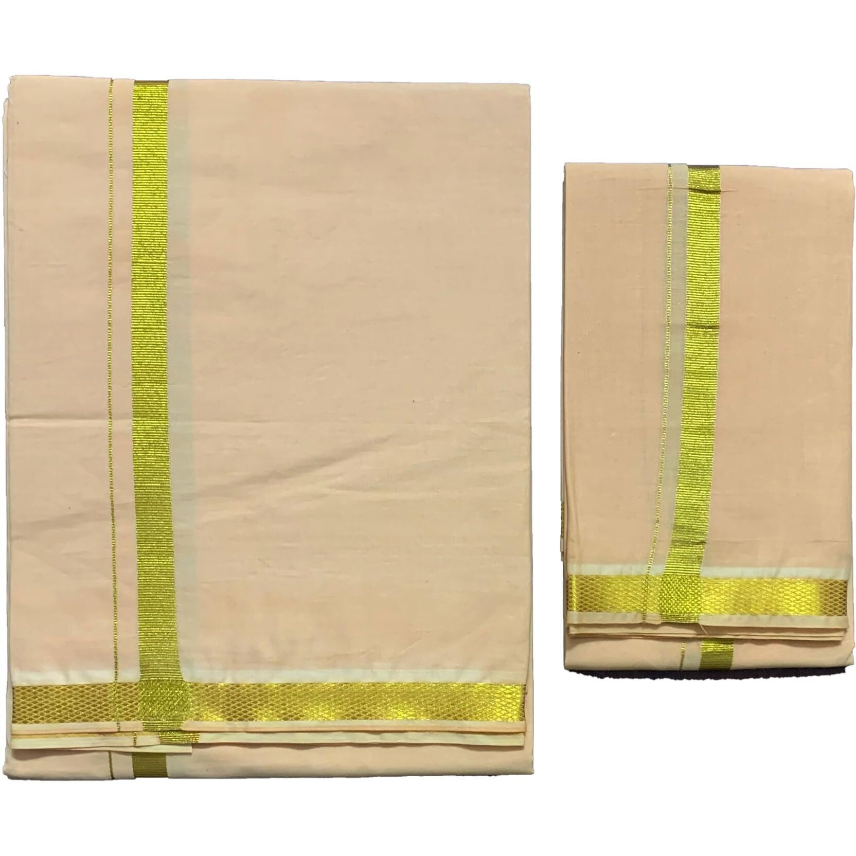 Prakasam Cotton Men's Light Kaavi Colour Quality Single Jari Dhoti With Matching Jari Towel (Dhoti 1.28 X2.00 Meter) (Towel 36 Inches X 1.80 Meter)