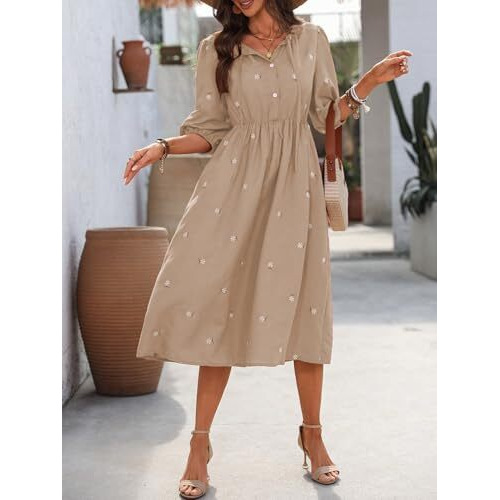 Shienzy Women's Cotton Blend Classic Knee-Length Casual Dress (1665_Bg_S_Beige