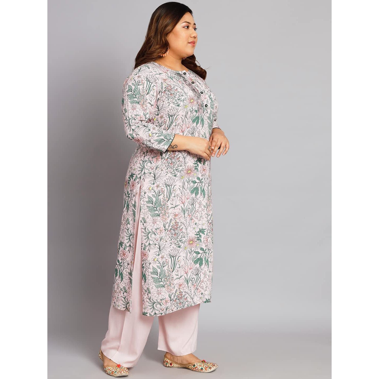 Tissu Women's Plus Size Baby Pink & Green Printed Kurta With Palazzo (T-Plus-658_Pink_3Xl)
