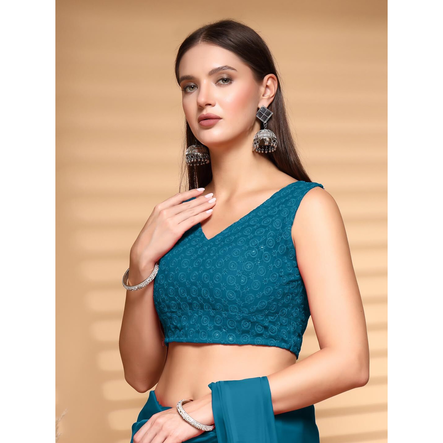 Oomph Readymade Blouse For Women, Cotton, Sleeveless, V-Neck, Rbbl608