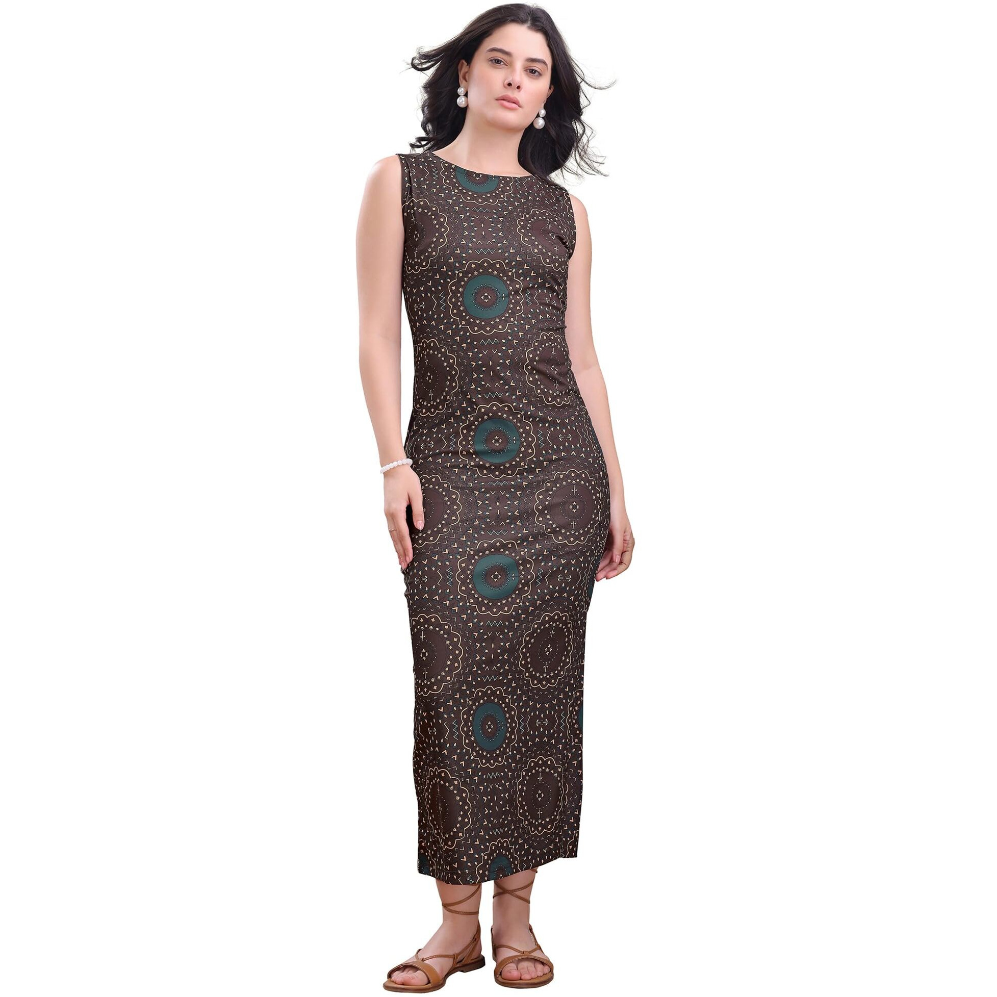 Purvaja Womens Bodycon Maxi Length Dress (Wini-189-Brown_Medium)