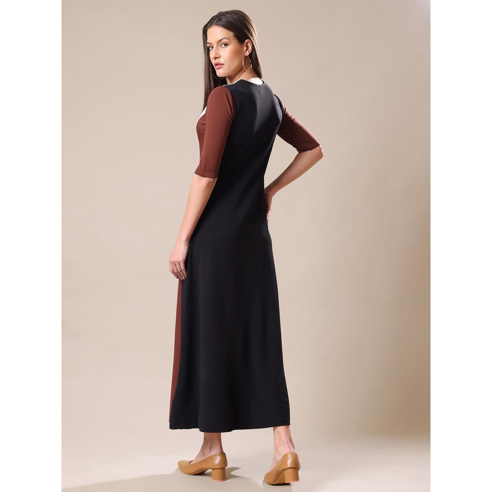 Purvaja Womens Fit & Flare Maxi Dress (Bely-209_Brown_Small)