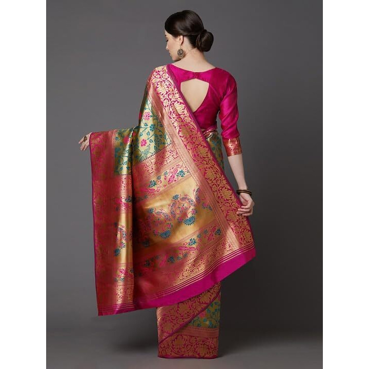 Dhruvi Trendz Women's Jacquard Cotton Silk Saree (Dt-S2353_Light Green)