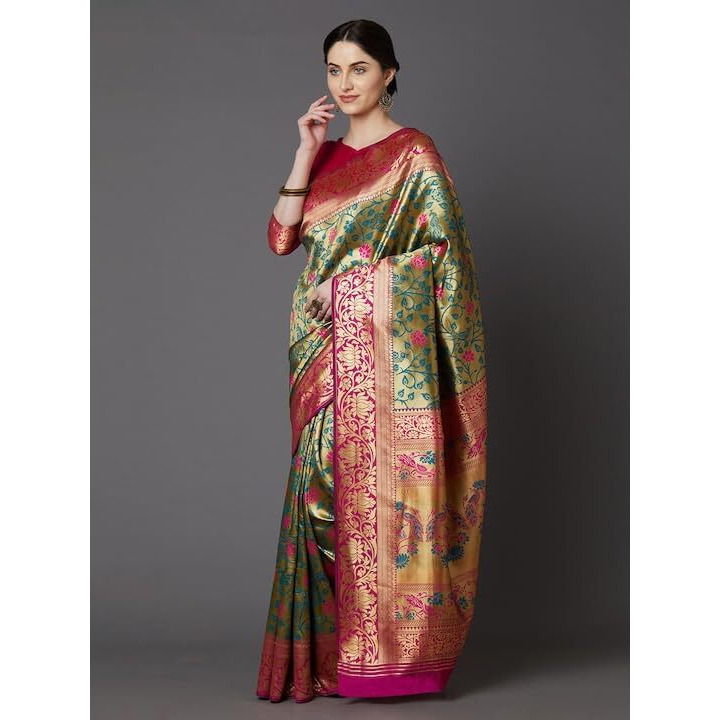 Dhruvi Trendz Women's Jacquard Cotton Silk Saree (Dt-S2353_Light Green)