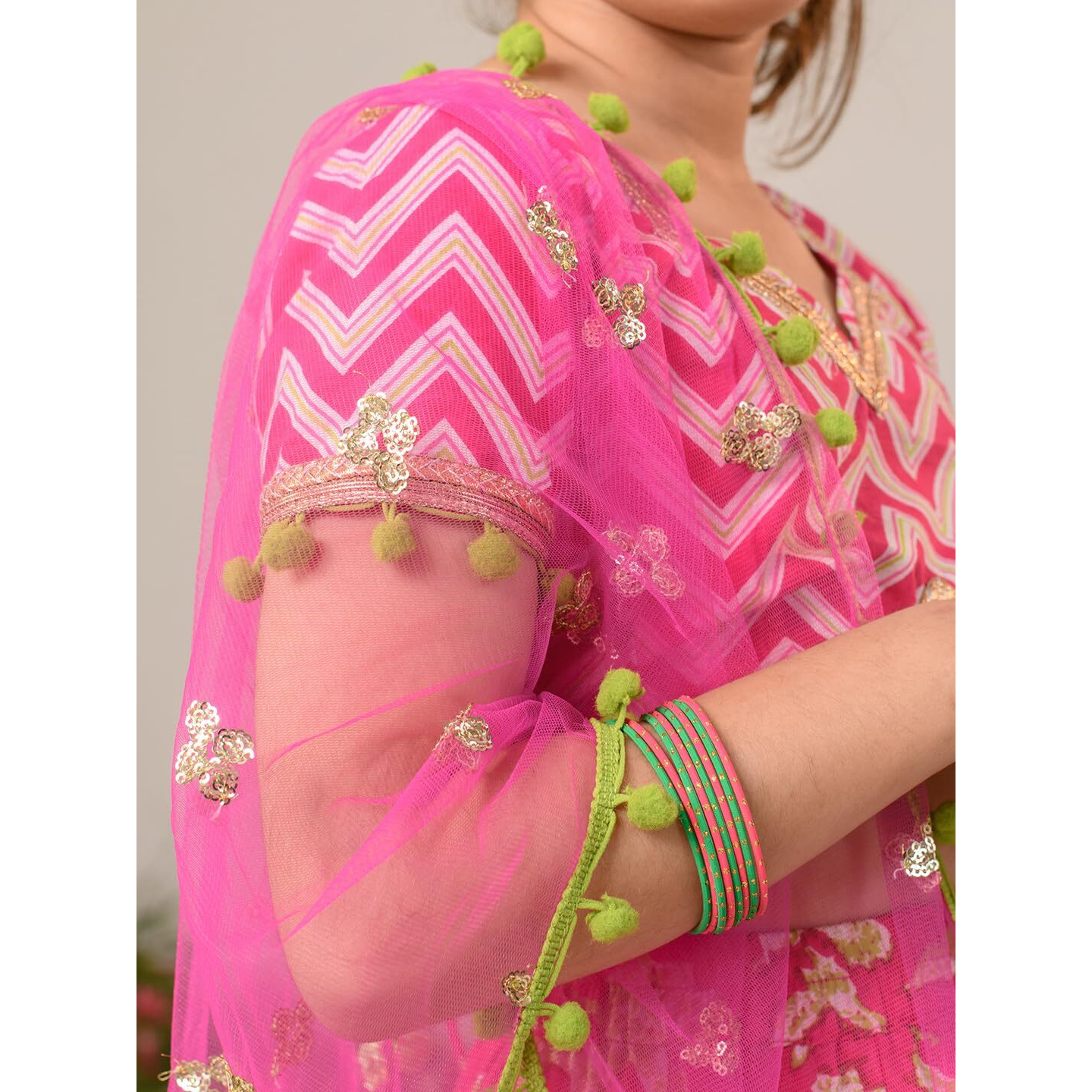 Pspeaches Girl's Cotton Lehenga Choli (L-Magentazigzag_Magenta_2-3Y)