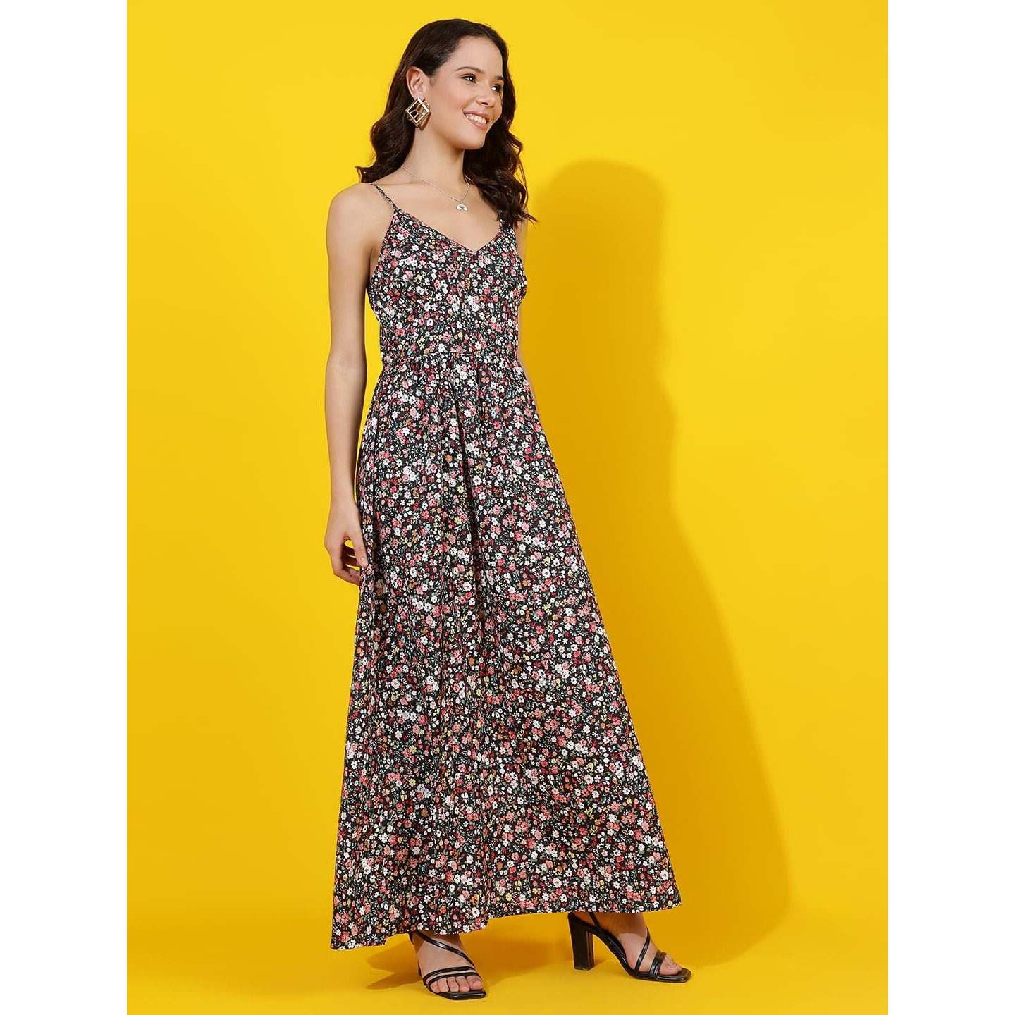 Kotty Women's Printed Fit And Flare Dress(Multicolored,M)