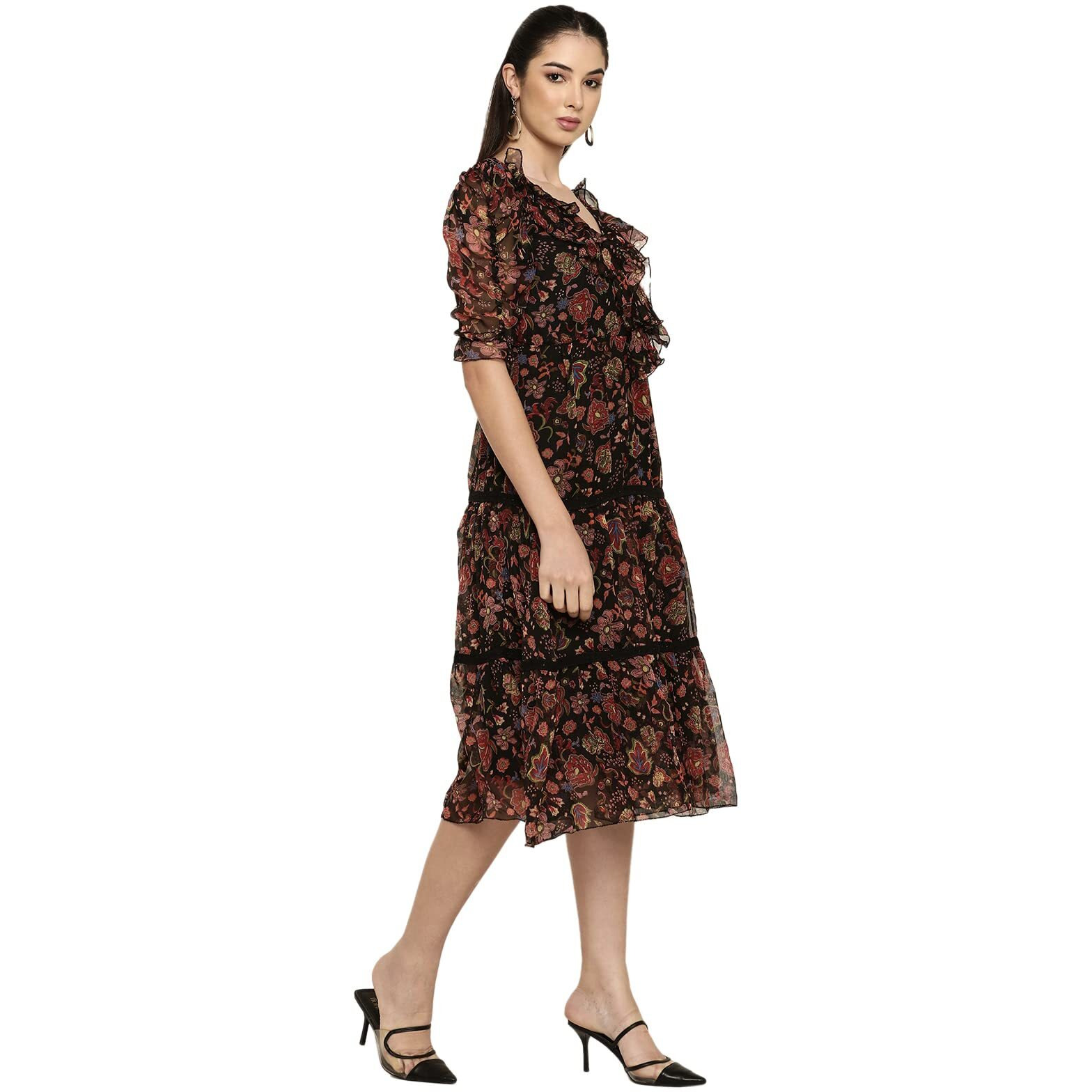 Shasmi Chiffon Fit And Flare Calf Length (Dresses For Women_Black_S)