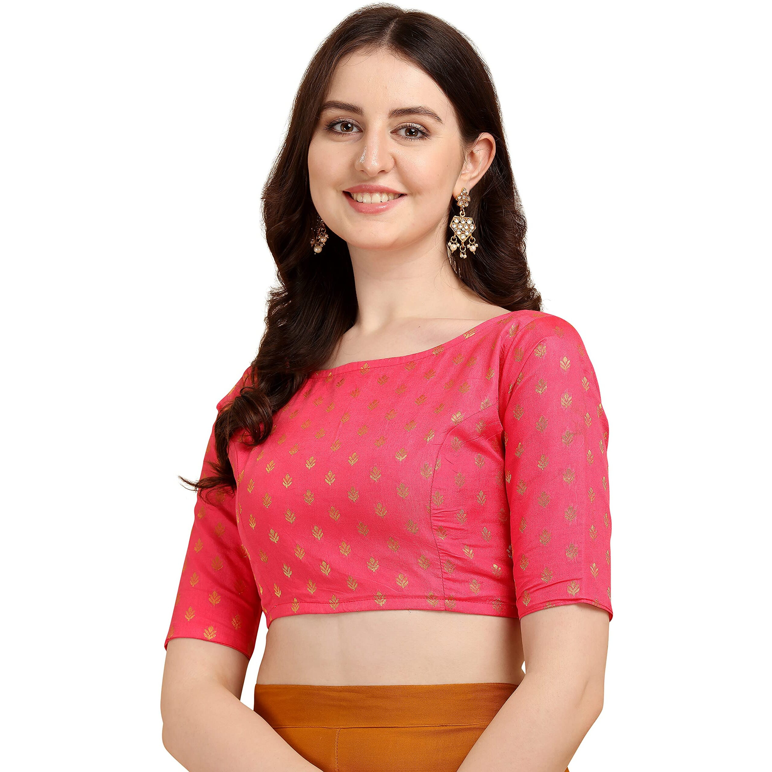Oomph Women's Art Silk Paisley Half Sleeve Blouse (Rbbl49Xxl_Salmon Red_2Xl)