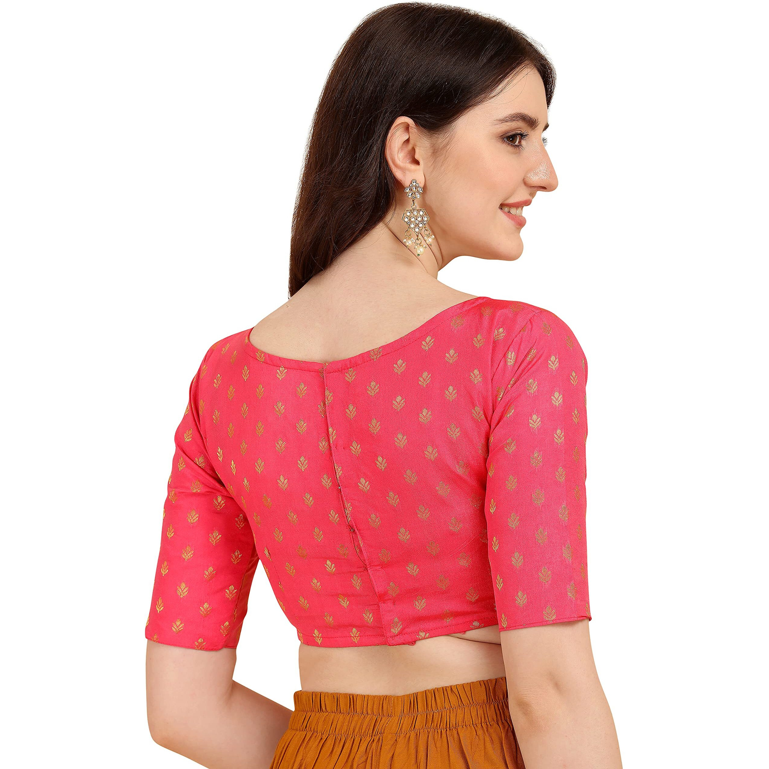 Oomph Women's Art Silk Paisley Half Sleeve Blouse (Rbbl49Xxl_Salmon Red_2Xl)