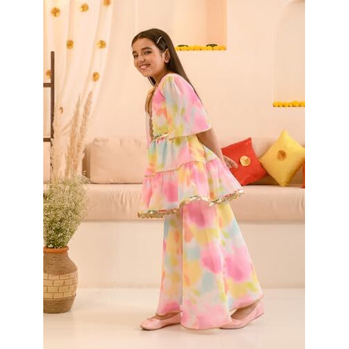 Pspeaches Girl's Silk Blend Shrara Set (Ks-Multilayer-15-16Y_Multi