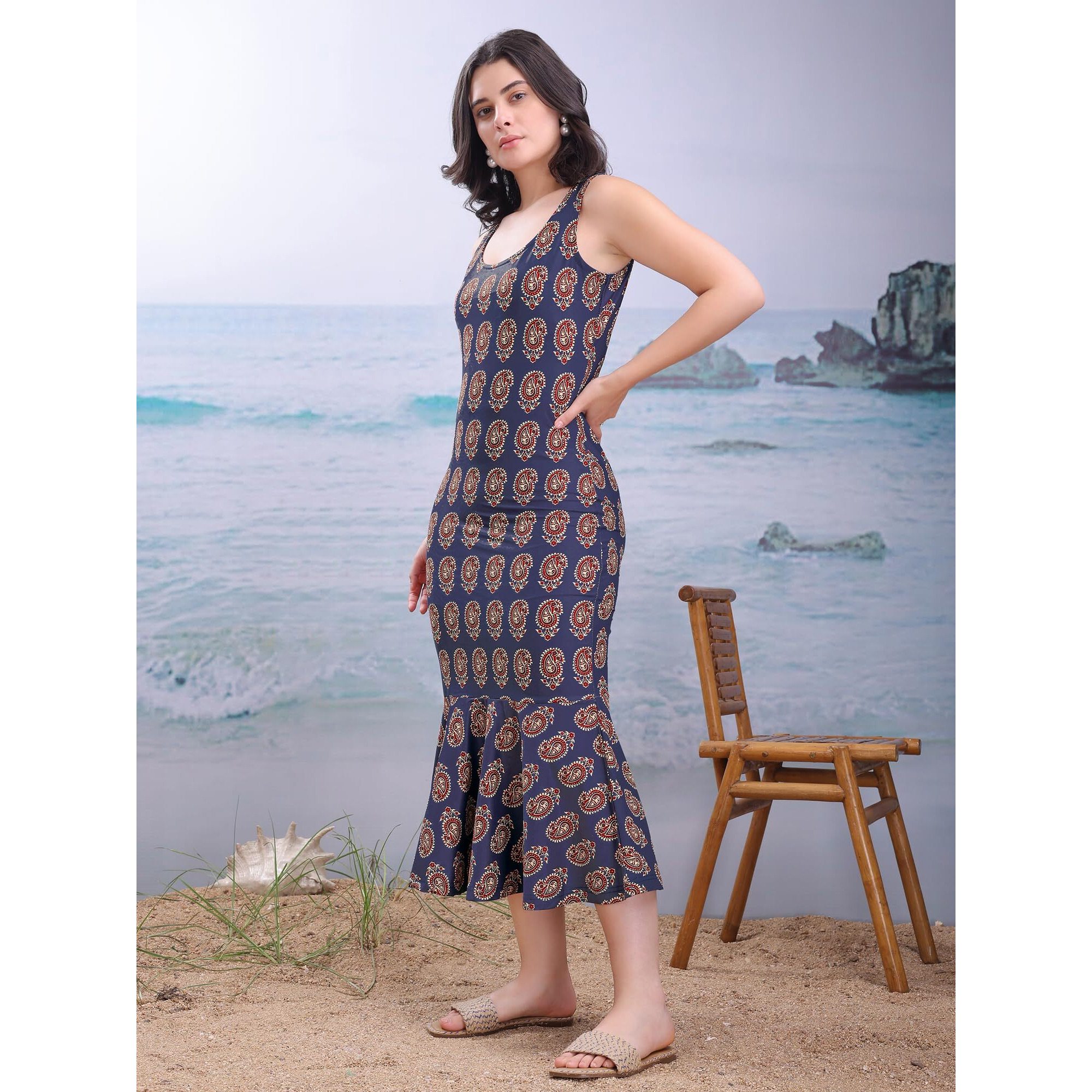 Purvaja Womens Mermaid Midi Length Dress (Wini-181-Multicolored_Xx-Large)