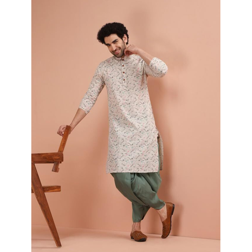 Kisah Men Multi Printed Kurta Dhoti Set With Kantha Print, 40
