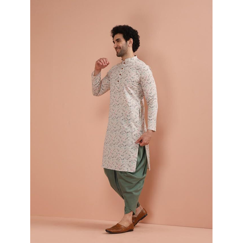 Kisah Men Multi Printed Kurta Dhoti Set With Kantha Print, 40