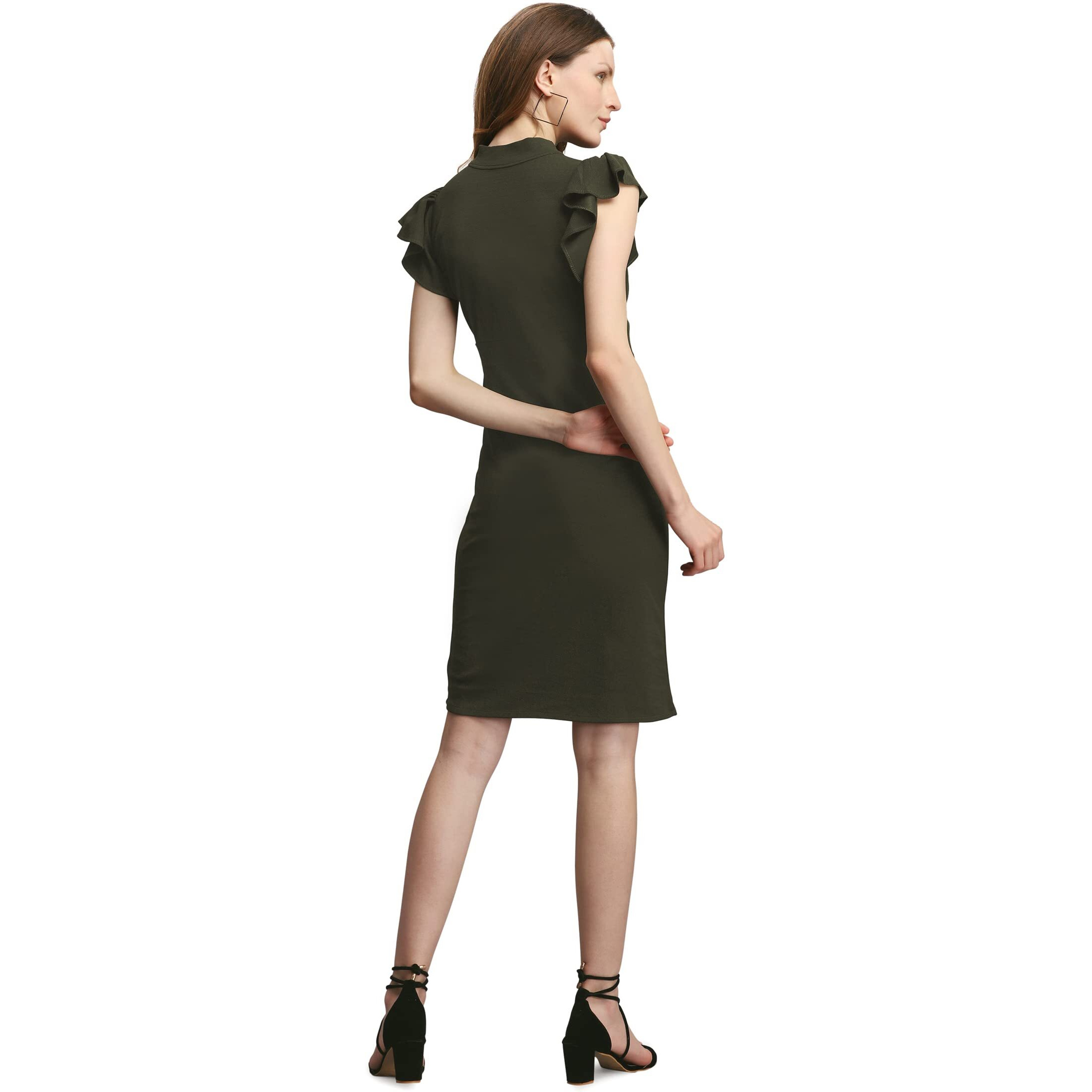 Purvaja Womens Bodycon Above Knee Length Dress (Ruby-319-Dark Olive_Dark Olive_Large)
