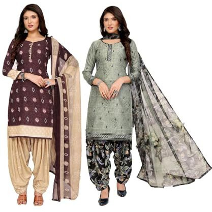 Yashika Women's Crepe Dress Material Set For Women | Unstitched Printed Fabric For Kurta Bottom & Dupatta (Ys-Chilpa Maroon-Suki Mehndi)