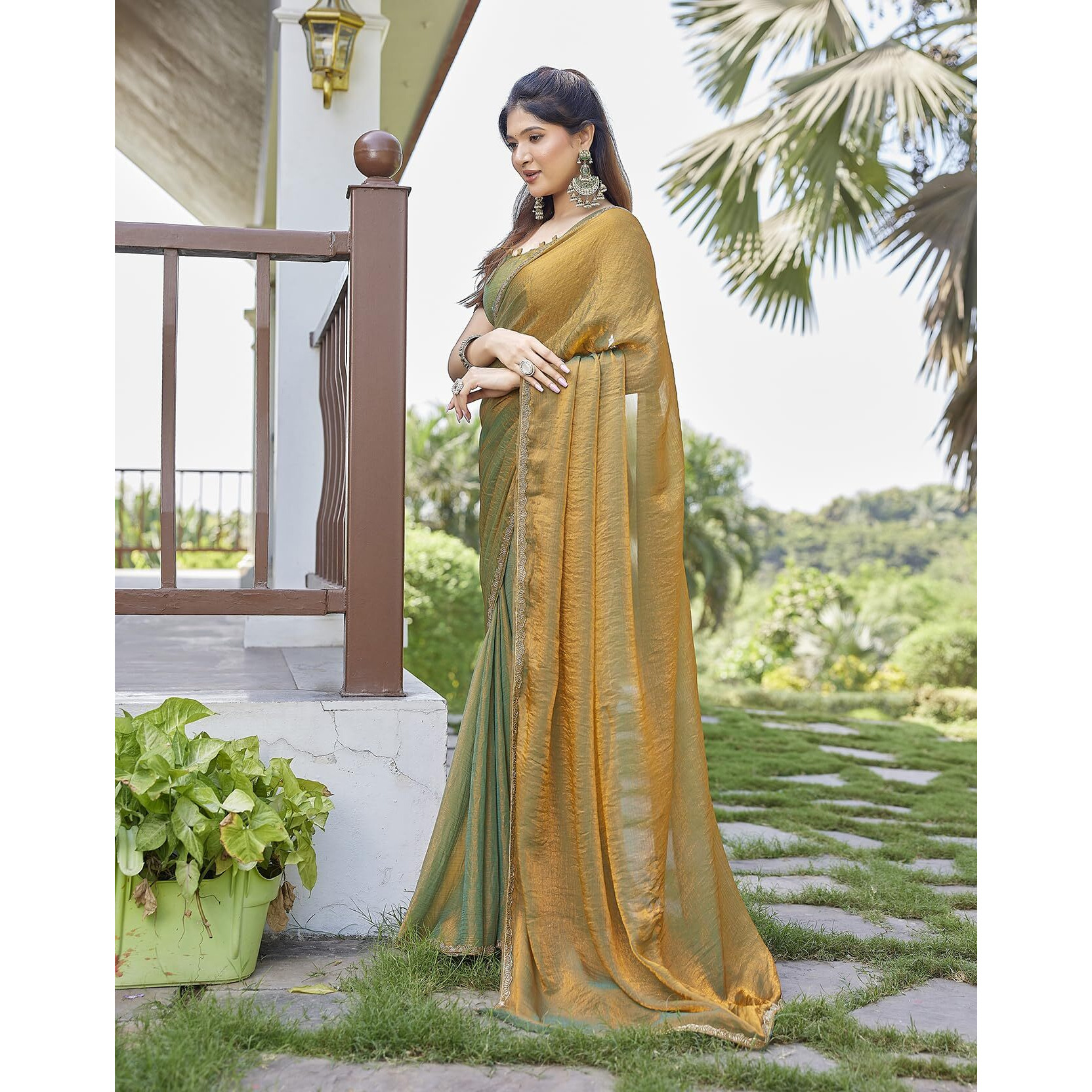 Yashika Women's Soft Zimmy Choo Fandy Silk Saree With Lace Border & Unstitched Blouse Piece |Bollywood Sari (Az-Ys-P3-Dhamaka Gold)