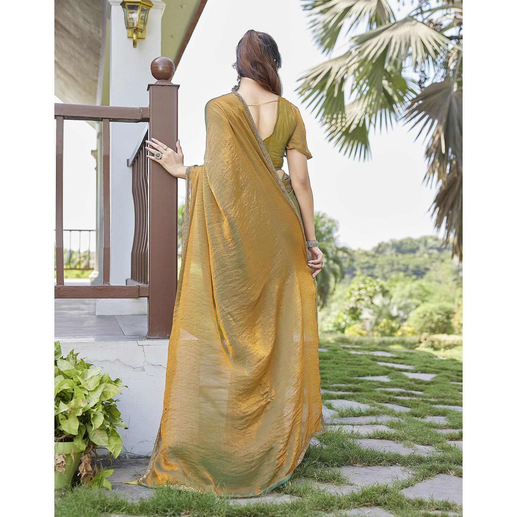 Yashika Women's Soft Zimmy Choo Fandy Silk Saree With Lace Border & Unstitched Blouse Piece |Bollywood Sari (Az-Ys-P3-Dhamaka Gold)