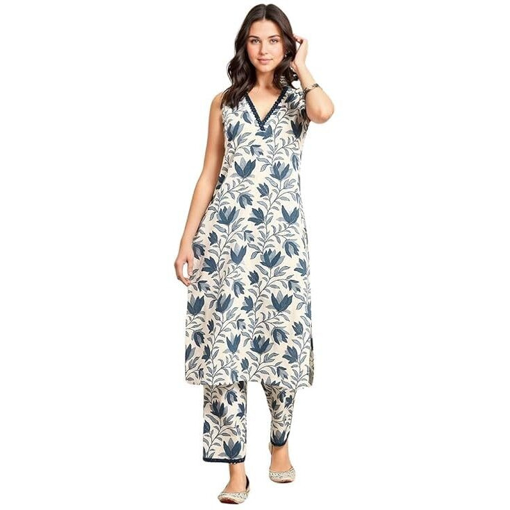 Pujia Mills Woman Kurta Set || Casual Wear Printed Cotton Co-Ord Set For Summer || Latest Collection Of Kurti Set 2025 ||Ladies White Kurti With Pocket Pant