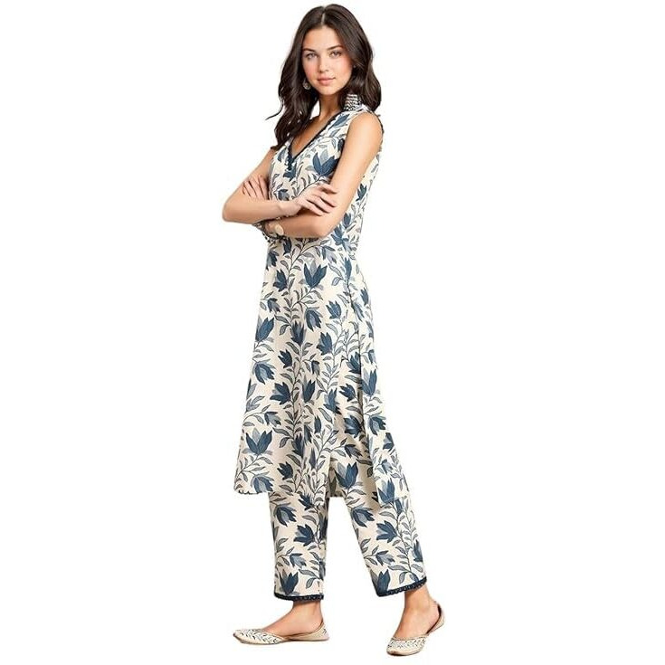 Pujia Mills Woman Kurta Set || Casual Wear Printed Cotton Co-Ord Set For Summer || Latest Collection Of Kurti Set 2025 ||Ladies White Kurti With Pocket Pant